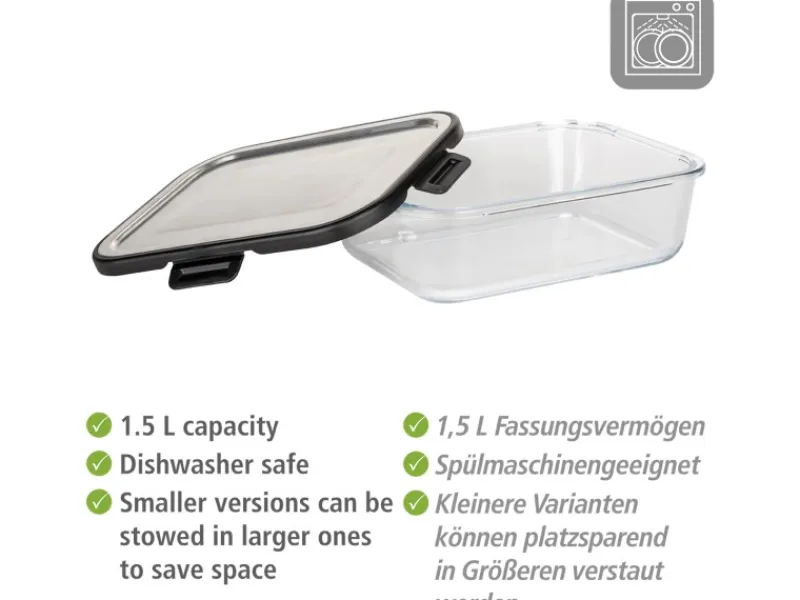 Wenko Vorratsdosen|Vorratsbehälter<Glas Frischhaltedose Steel Black Outdoor Kitchen 1,5 l