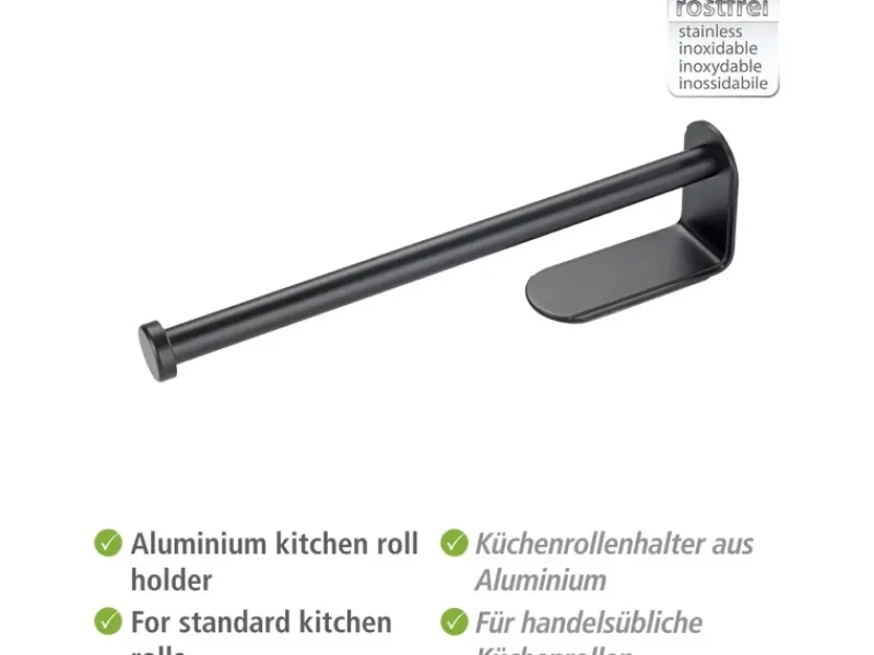 Wenko Küchenrollenhalter Nio Selbstklebend 27,5 cm x 4,5 cm x 7 cm Schwarz< Küchenhelfer