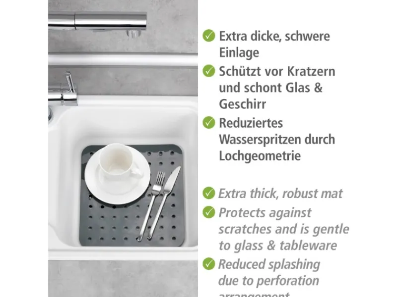 Hot Wenko Spülbeckeneinlage Kristall Eckig 27,5 cm x 1 cm x 31 cm Grau