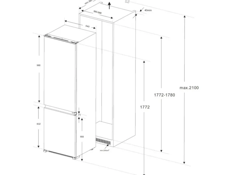 Best Wolkenstein Einbau-Kühl-Gefrierkombination WKG257. 4NF EB Weiß EEK: E