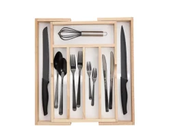 New Zeller Besteckkasten Ausziehbar Gummibaum/Melamin 60 cm x 37,5 cm x 32 cm Natur