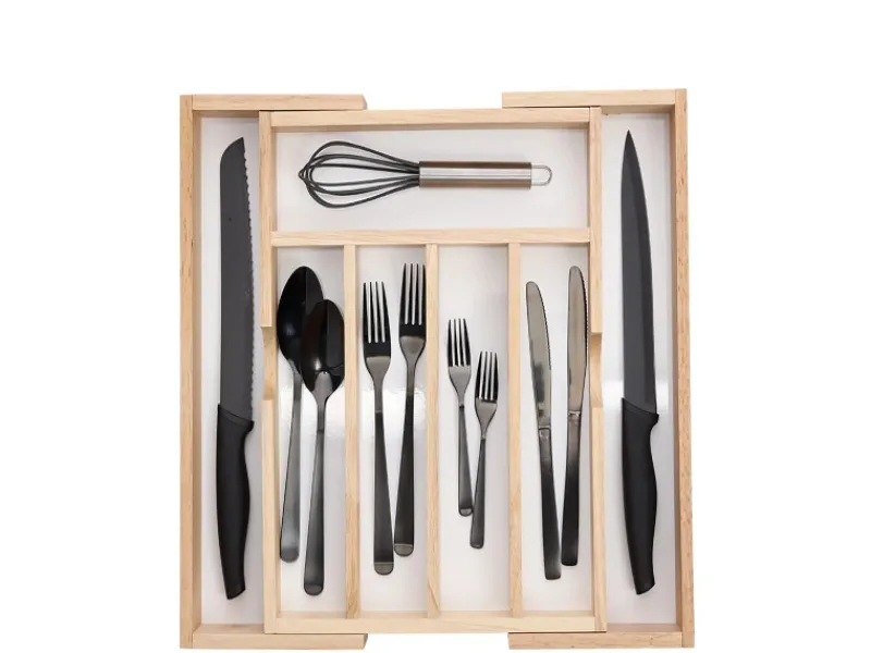 New Zeller Besteckkasten Ausziehbar Gummibaum/Melamin 60 cm x 37,5 cm x 32 cm Natur