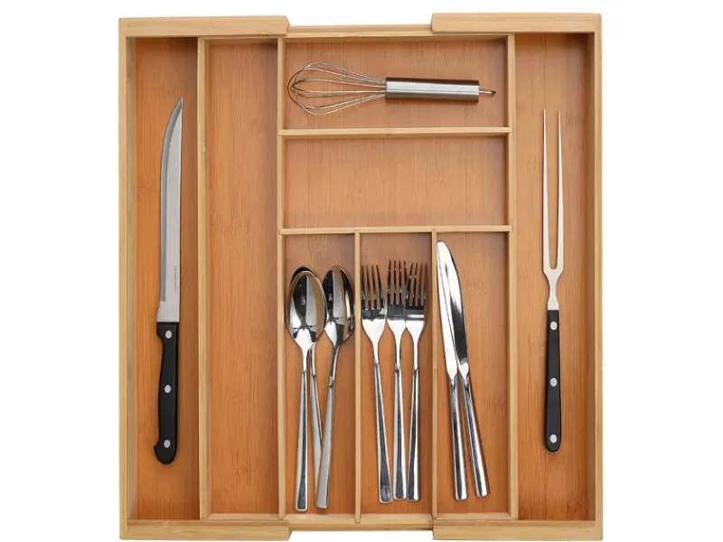 Zeller Besteckkasten Ausziehbar Bambus/HDF 6,5 cm x 35 cm x 43 cm Natur< Küchen-Ordnungssysteme|Besteckkästen