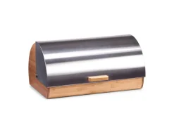 Zeller Küchenhelfer<Brotkasten Bambus/Edelstahl 18,5 cm x 25 cm x 38,5 cm Silber