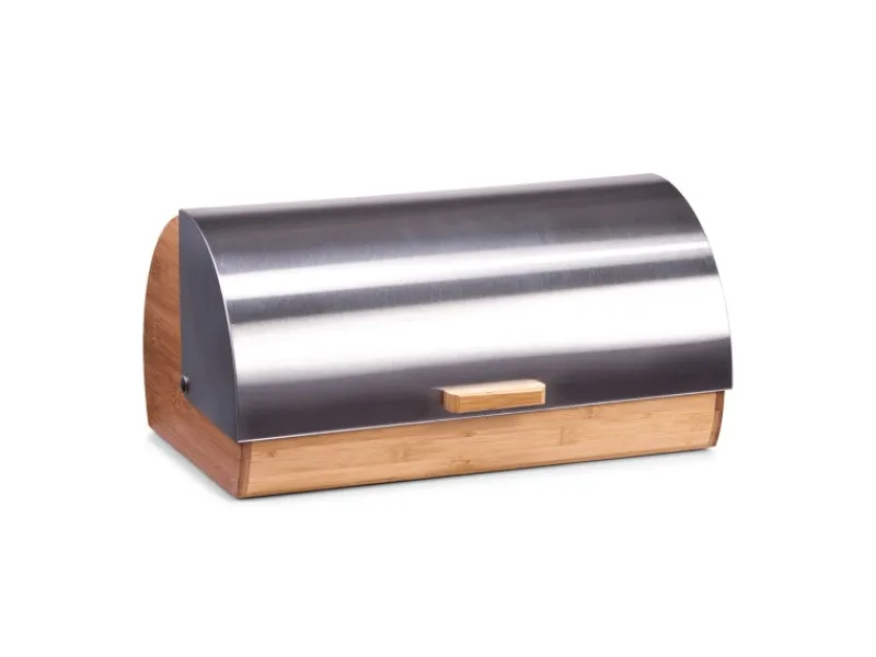 Zeller Küchenhelfer<Brotkasten Bambus/Edelstahl 18,5 cm x 25 cm x 38,5 cm Silber