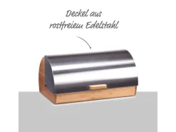 Zeller Küchenhelfer<Brotkasten Bambus/Edelstahl 18,5 cm x 25 cm x 38,5 cm Silber