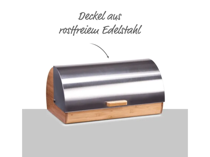 Zeller Küchenhelfer<Brotkasten Bambus/Edelstahl 18,5 cm x 25 cm x 38,5 cm Silber