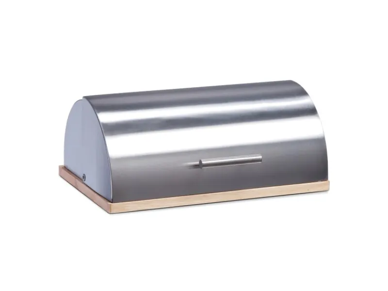 Zeller Brotkasten Edelstahl/Gummibaum 16 cm x 28 cm x 39 cm Silber< Küchenhelfer