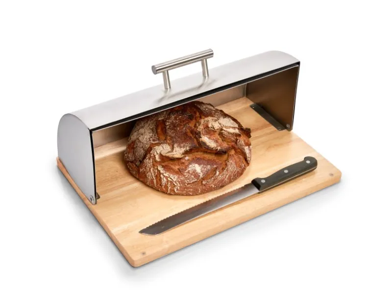 Zeller Brotkasten Edelstahl/Gummibaum 16 cm x 28 cm x 39 cm Silber< Küchenhelfer