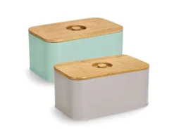 New Zeller Brotkasten Metall mit Bambusdeckel 30 cm x 18 cm x 14 cm Mint