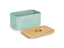 New Zeller Brotkasten Metall mit Bambusdeckel 30 cm x 18 cm x 14 cm Mint