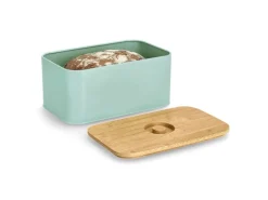 New Zeller Brotkasten Metall mit Bambusdeckel 30 cm x 18 cm x 14 cm Mint