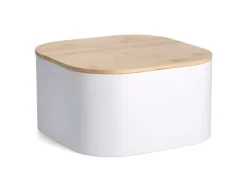 Best Zeller Brotkasten Metall mit Bambusdeckel 14,5 cm x 26,5 cm x 26,5 cm Weiß