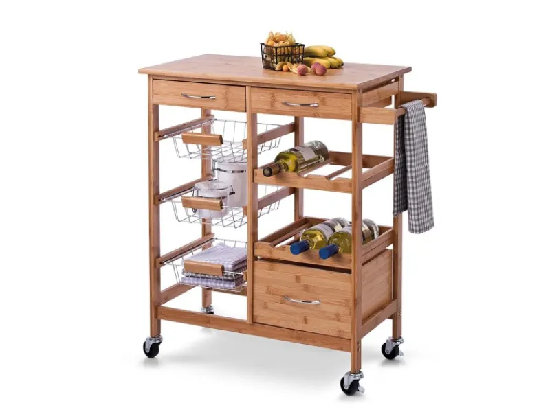 Zeller Servierwagen<Küchenrollwagen Bambus 66 cm x 36 cm x 84 cm Natur