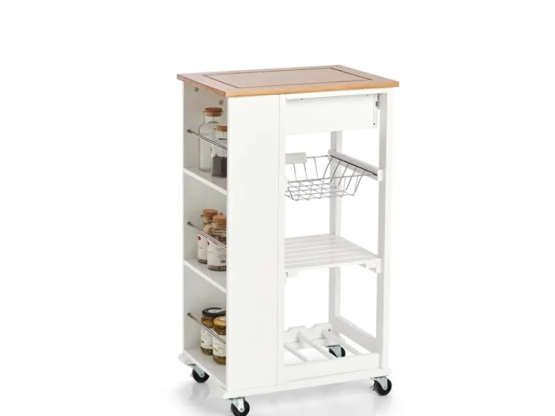 Zeller Küchenrollwagen Bambus/MDF/Metall 50 cm x 37 cm x 86,5 cm Weiß< Servierwagen