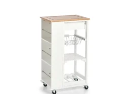 Zeller Küchenrollwagen Bambus/MDF/Metall 50 cm x 37 cm x 86,5 cm Weiß< Servierwagen