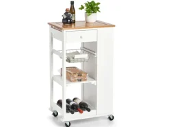 Zeller Küchenrollwagen Bambus/MDF/Metall 50 cm x 37 cm x 86,5 cm Weiß< Servierwagen