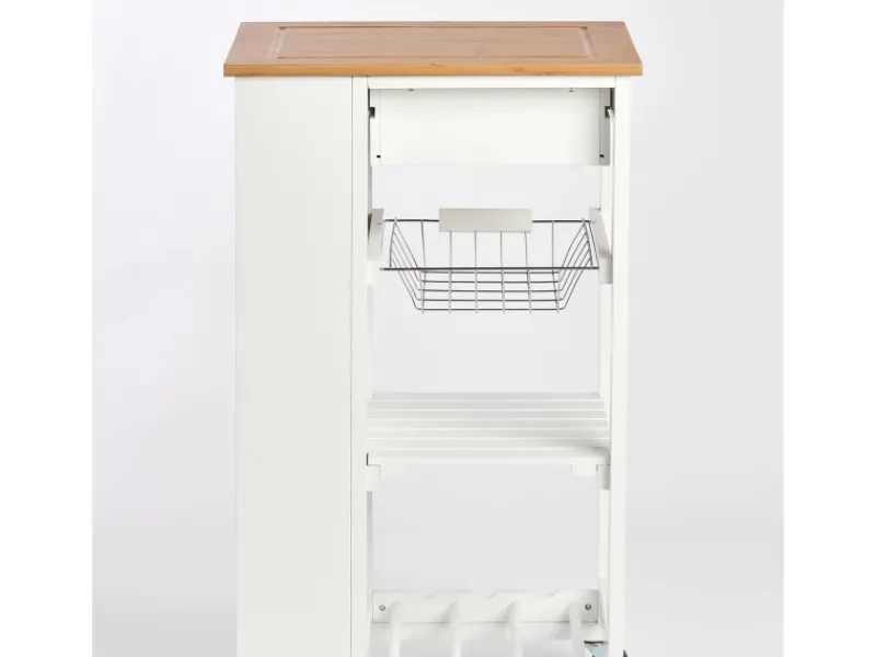 Zeller Küchenrollwagen Bambus/MDF/Metall 50 cm x 37 cm x 86,5 cm Weiß< Servierwagen