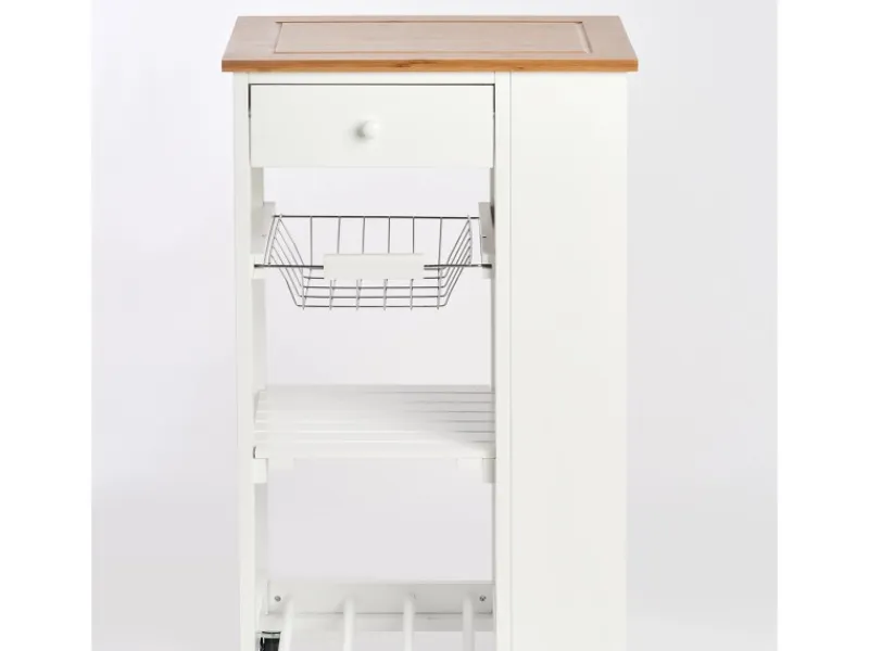 Zeller Küchenrollwagen Bambus/MDF/Metall 50 cm x 37 cm x 86,5 cm Weiß< Servierwagen