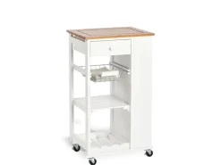 Zeller Küchenrollwagen Bambus/MDF/Metall 50 cm x 37 cm x 86,5 cm Weiß< Servierwagen
