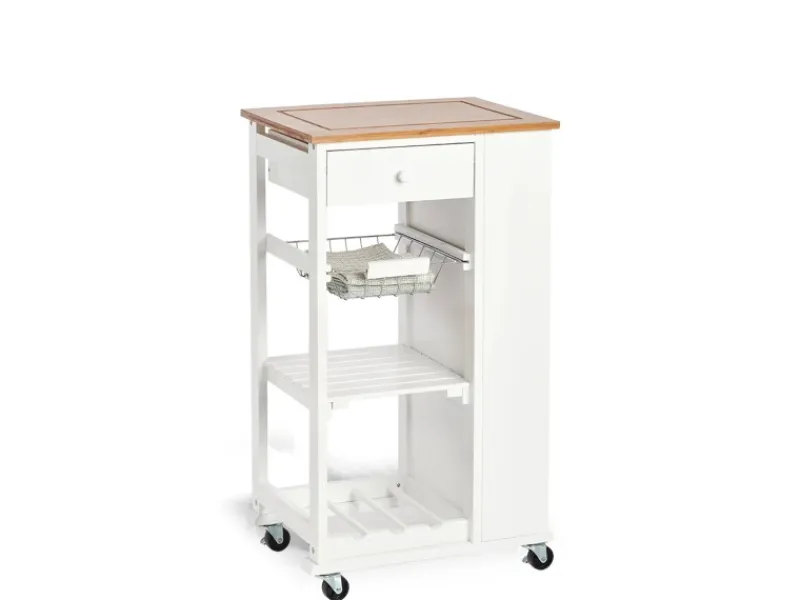 Zeller Küchenrollwagen Bambus/MDF/Metall 50 cm x 37 cm x 86,5 cm Weiß< Servierwagen