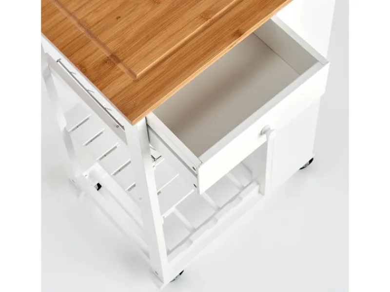 Zeller Küchenrollwagen Bambus/MDF/Metall 50 cm x 37 cm x 86,5 cm Weiß< Servierwagen