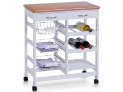 Zeller Servierwagen<Küchenrollwagen MDF mit Bambusdekor-Top 66 cm x 36 cm x 76 cm Weiß