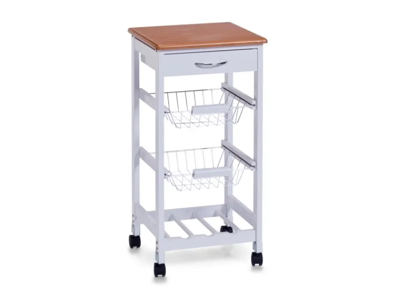 Zeller Küchenrollwagen MDF mit Bambusdekor-Top 37 cm x 37 cm x 76,5 cm Weiß< Servierwagen|Küchenregale