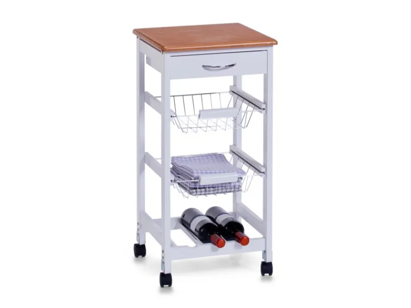 Zeller Küchenrollwagen MDF mit Bambusdekor-Top 37 cm x 37 cm x 76,5 cm Weiß< Servierwagen|Küchenregale