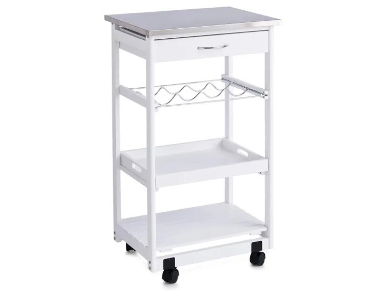 Zeller Servierwagen<Küchenrollwagen mit Edelstahltop 82 cm x 37 cm x 47 cm Weiß