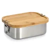 Zeller Vorratsbehälter<Lunch Box Edelstahl/Bambus mit Clipverschluss 6,8 x 14 x 18,4 cm Silber