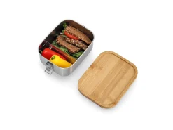 Zeller Vorratsbehälter<Lunch Box Edelstahl/Bambus mit Clipverschluss 6,8 x 14 x 18,4 cm Silber