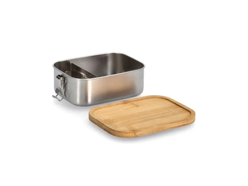 Zeller Vorratsbehälter<Lunch Box Edelstahl/Bambus mit Clipverschluss 6,8 x 14 x 18,4 cm Silber