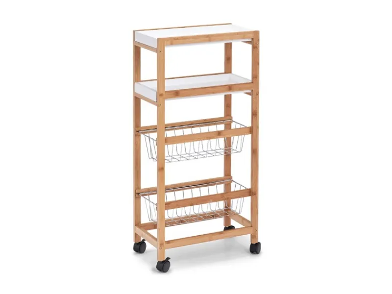 Zeller Nischen-Rollwagen Bambus/MDF/Metall 82,5 cm x 22 cm x 40 cm Weiß-Natur< Servierwagen