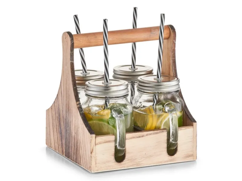 Zeller Küchenhelfer<Trinkgläser-Set Glas/Metall/Holz 5-teilig