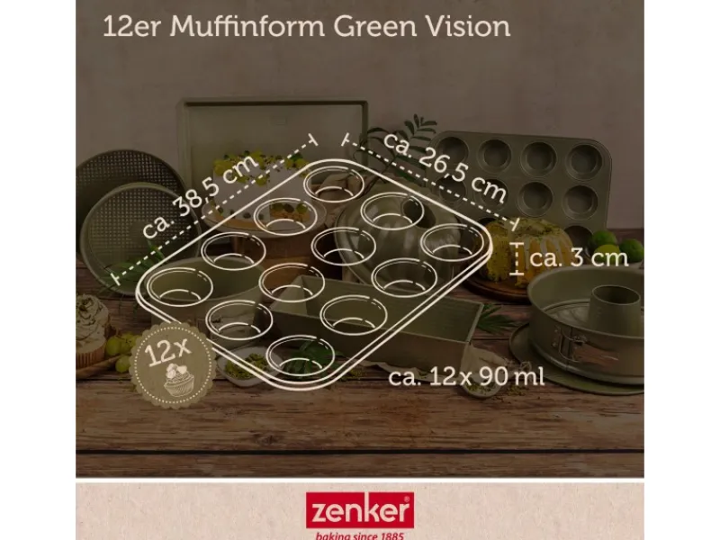 Küchenhelfer<Zenker 12er Muffinform Green Vision 38,5 cm x 26,5 cm x 3 cm