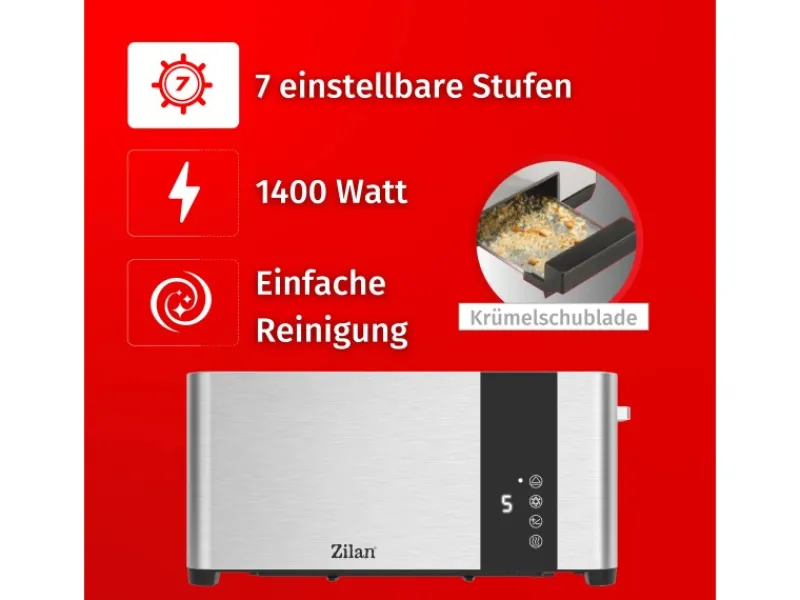 Zilan Haushaltsgeräte<ZLN-6234 Edelstahl Toaster mit Brötchenaufsatz 1400 Watt