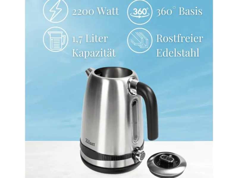 Zilan Haushaltsgeräte<ZLN-1000 Wasserkocher mit Temperatureinstellung Edelstahl 1,7 L