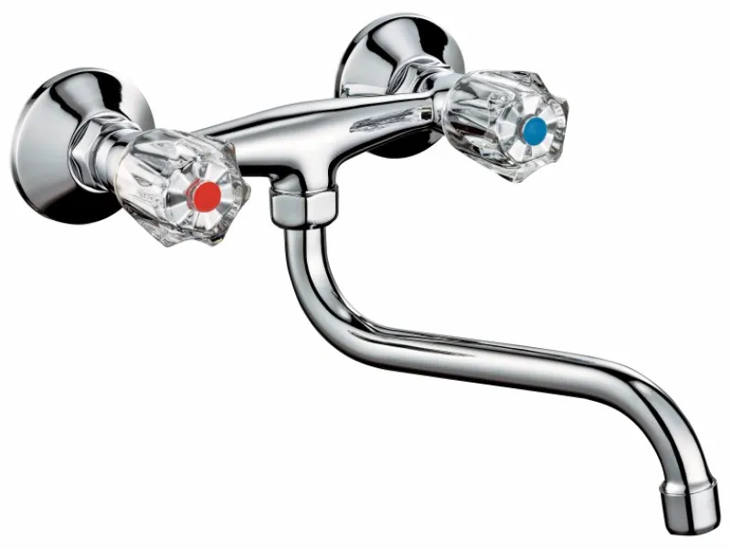 Zweigriffarmatur<Zweigriff-Küchenarmatur Ledro Chrom Wandmontage